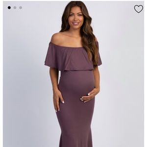 Plum Ruffle Off Shoulder Mermaid Maternity Dress